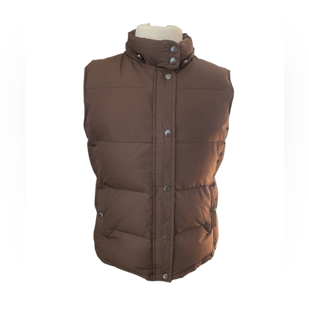 Gap Down Puffer Vest Brown Snap Zip Up Front Pockets Size Large No Hood